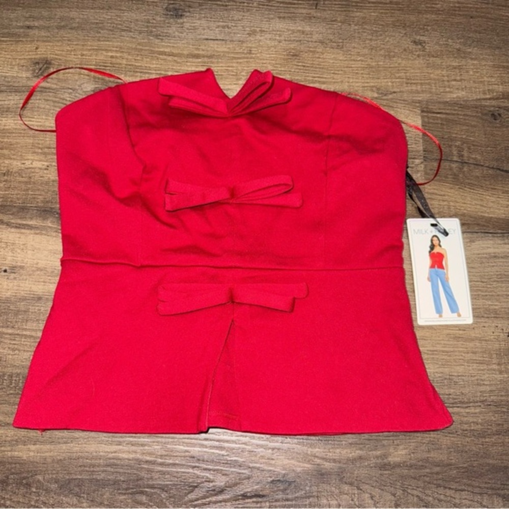 NWT Milk + Honey Red Strapless Bow Front Top